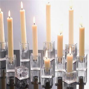Clear Glass Taper Candle Holders Set of 12 Vertical Stripe Candlestick Centerpie